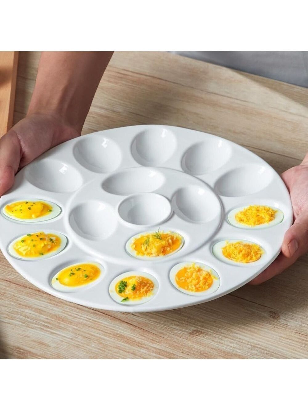 Elegant White Ceramic Deviled Eggs Serving Plate